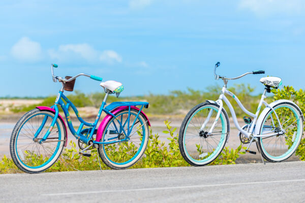 Beach cruiser bicycles on the salina road near the East Bay Resort on South Caicos