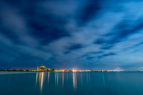 The view of Grace Bay from the east at night