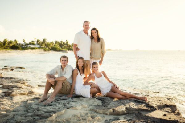 Family portrait photo shoot at Leeward Beach on Providenciales