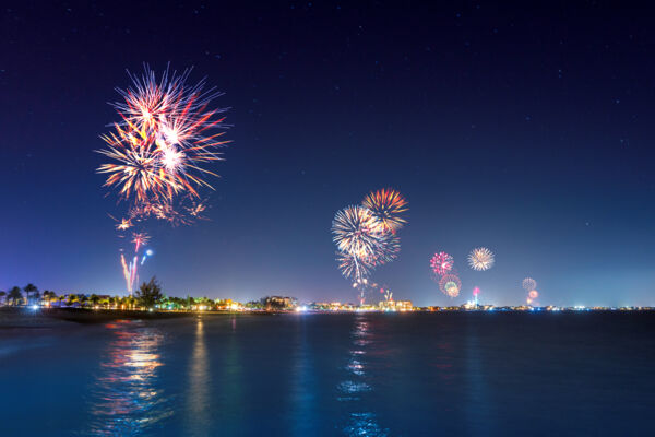 New Year's Eve fireworks oven the resorts and water of Grace Bay Beach