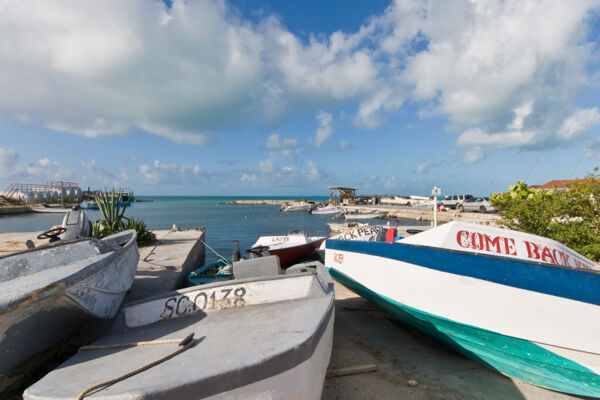 Small-scale fishing boats at Seaview Marina in Cockburn Harbour on South Caicos