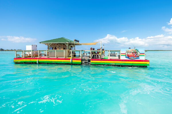 Floating tiki bar in the Turks and Caicos near the island of Providenciales
