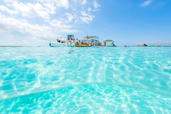 Over under view of shallow water near Noah's Ark floating bar