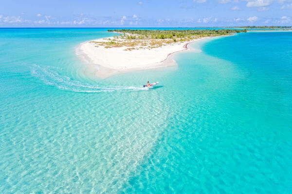 Small boat at Fort George Cay