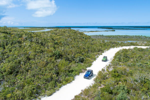 Aerial view of jeeps in the Frenchman's Creek Nature Reserve