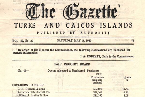 Excerpt from a vintage 1940 Turks and Caicos Gazette newspaper