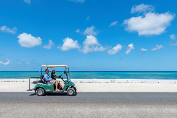 Golf cart on Front Street on Grand Turk