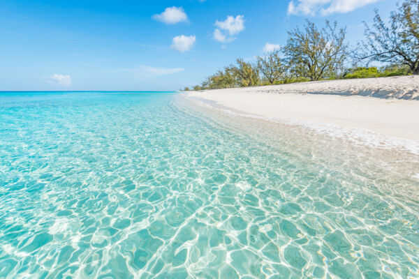 Sparkling ocean water and white sand at Governor's Beach in the Turks and Caicos