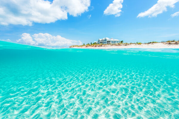 Sand ridges in the clear ocean at Grace Bay Beach and Point Grace resort