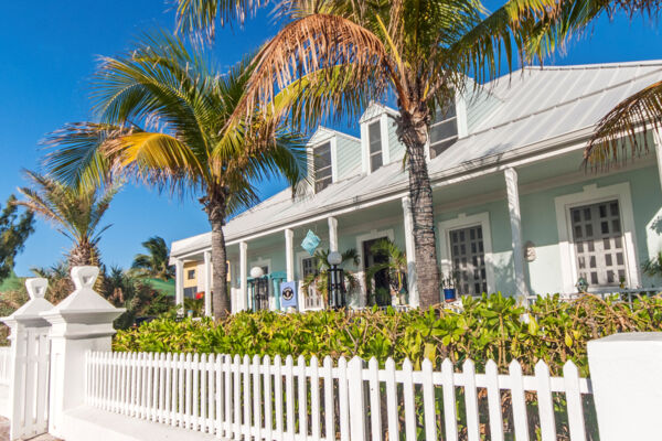 The Grand Turk Inn and coconut palms in the Turks and Caicos