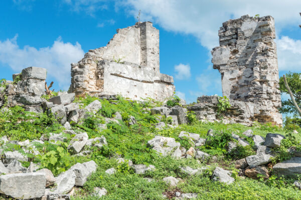 The crumbling ruins of the Great House at Cheshire Hall Plantation in the Turks and Caicos