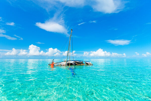 Sailboat wreck in the Caicos Banks south of East Caicos