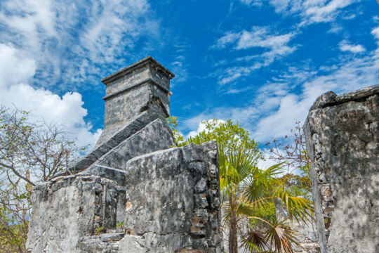 The chimney of the kitchen building at the Loyalist Haulover Plantation on Middle Caicos