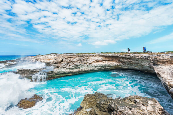 Coastal cliff and breaking waves at the south-western end of West Caicos