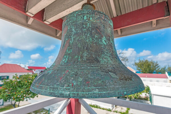 Bronze bell in the bell tower at Her Majesty's Prison in Cockburn Town