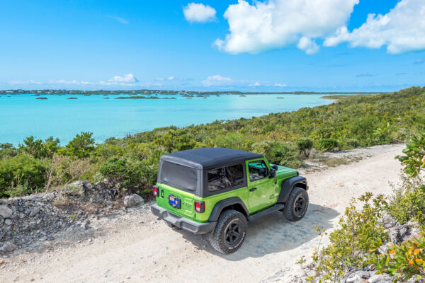 Green jeep at Chalk Sound National Park