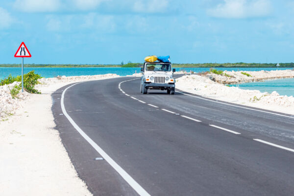 Jeep with kayaks at North Caicos and Middle Caicos