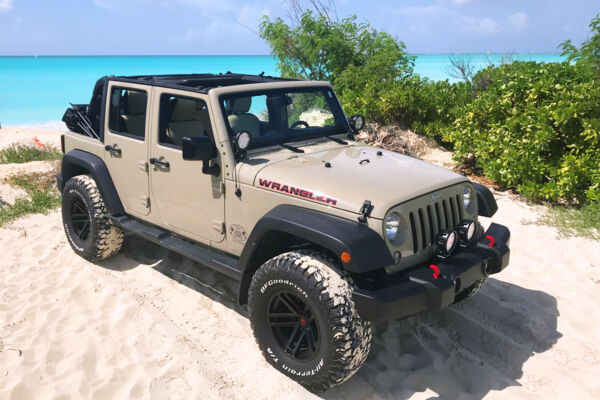 Jeep Wrangler on the beach on Providenciales