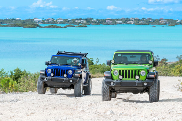 Jeep Wranglers at Chalk Sound on Providenciales