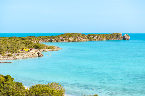 Jeeps parked at West Harbour Bluff, Turks and Caicos.