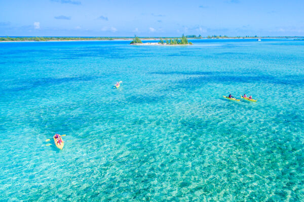 Aerial view of kiteboarders in Leeward Going Through Channel off Providenciales