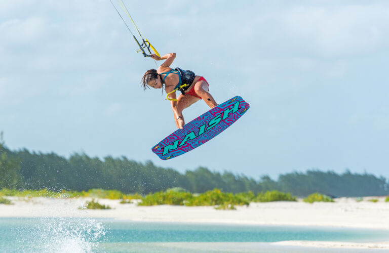 Pro kiteboarder Hope LeVin at Cedar Point on Middle Caicos