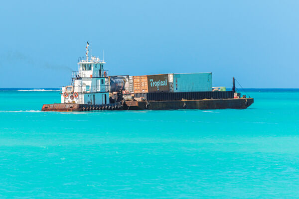 Lew 1 barge near Water Cay in the Turks and Caicos