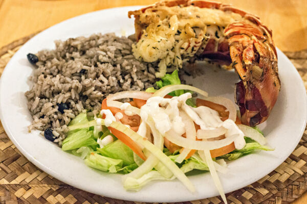 Turks and Caicos cuisine lobster dinner at Daniel's Cafe on Middle Caicos
