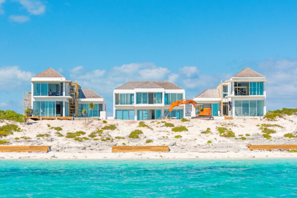 Beachfront luxury vacation villa under construction at Long Bay Beach in the Turks and Caicos