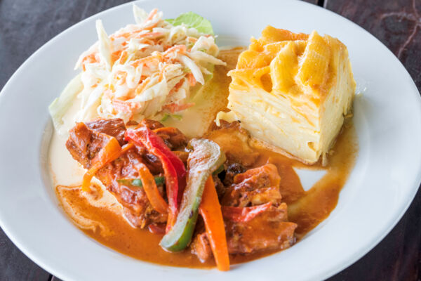 Grouper with coleslaw and mac and cheese at Mangrove Bay Restaurant