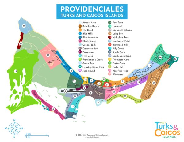 Map of districts and settlements on Providenciales