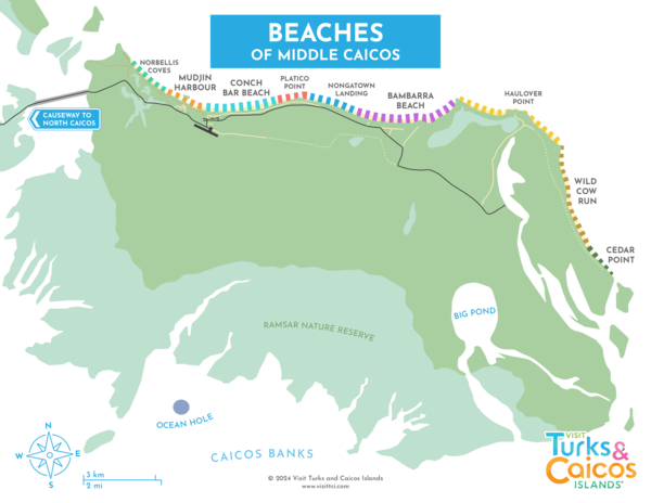 Map of beaches on Middle Caicos