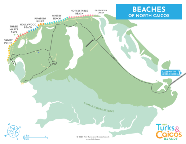 Map of beaches on North Caicos