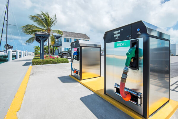 Fuel pumps at a marina in the Turks and Caicos