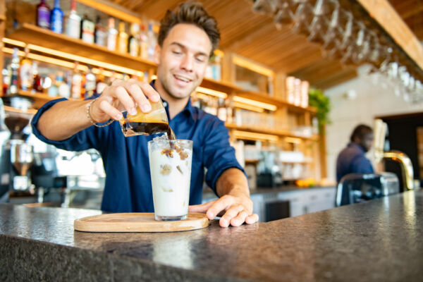 Bartending creating a drink at The Marine Room restaurant in the Turks and Caicos