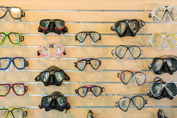 Snorkel and dive masks for sale at the Dive Provo shop in Grace Bay