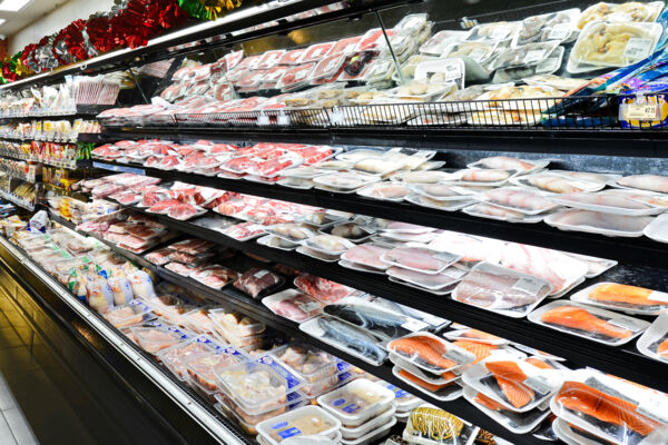 Meat and seafood for sale in a supermarket