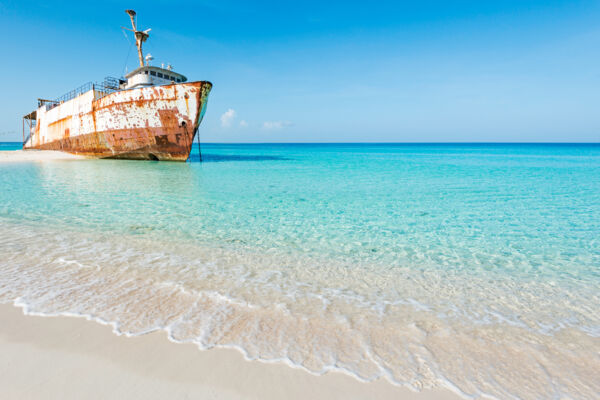 The beautiful Governor's Beach and the Mega One Triton shipwreck in the Turks and Caicos