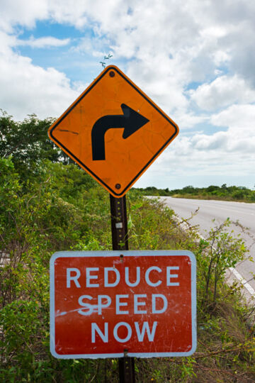 Road hazard signs on Whitby Highway on North Caicos