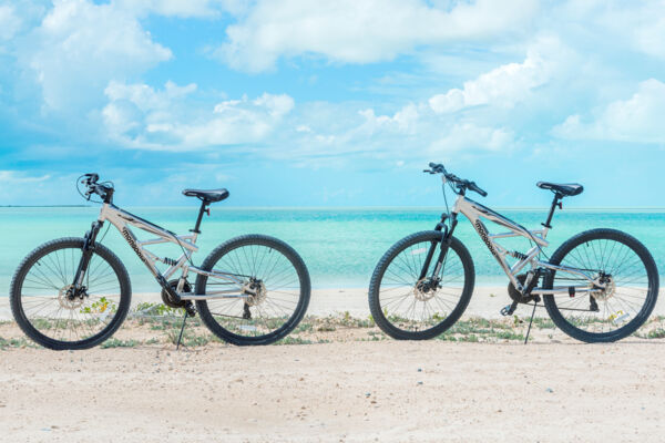 Mountain bicycles at Bell Sound on South Caicos