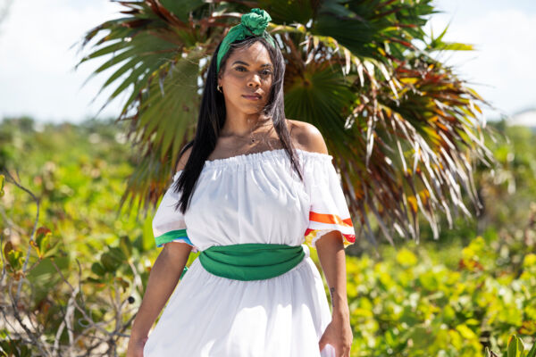 Woman wearing the Turks and Caicos national costume.