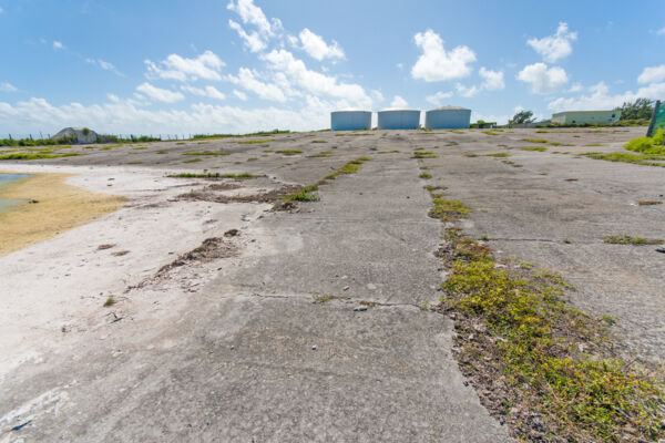 Water storage tanks and the rainwater catchment field at the old U.S. Navy base on Grand Turk