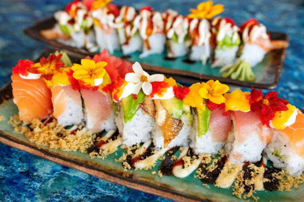 Colorful sushi roll from Noori restaurant, Turks and Caicos. 