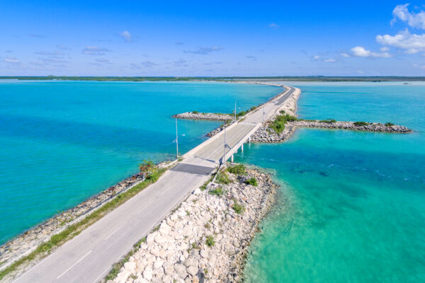 Aerial view of the causeway that connects North Caicos and Middle Caicos