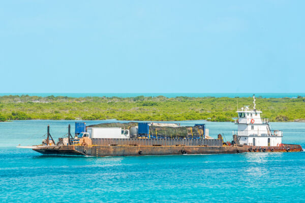 The cargo transport barge that travels between Providenciales and North Caicos