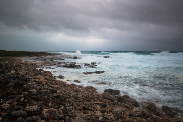 Stormy weather and breaking waves on the limestone coast of Northwest Point on Providenciales