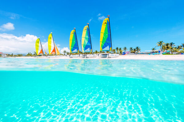 Hobie Cat sailboats on Grace Bay Beach in the Turks and Caicos