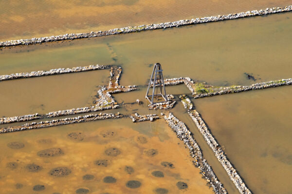 Aerial view of the salt salinas on South Caicos