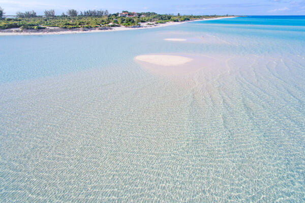 Sand bars and the beach at the Parrot Cay Resort in the Turks and Caicos