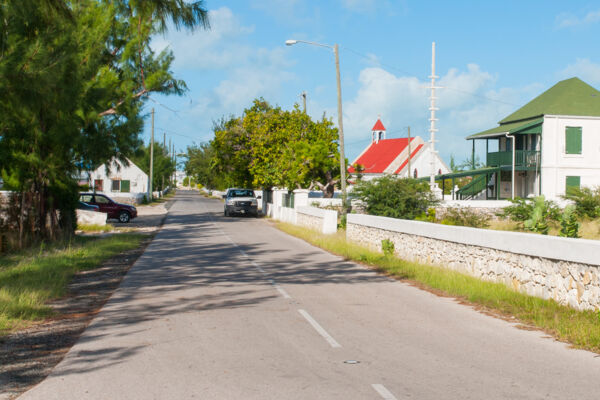 A quiet road in the settlement of Cockburn Harbour on South Caicos